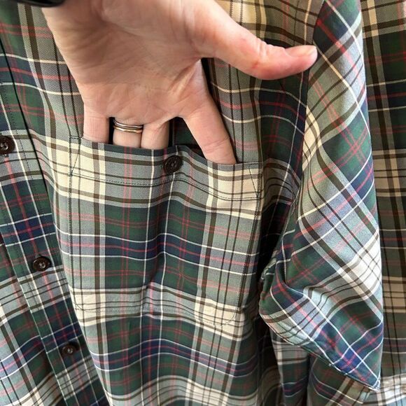 Men's Orvis Green Brown Long Sleeve Plaid Shirt Large Signature Twill - Picture 7 of 11